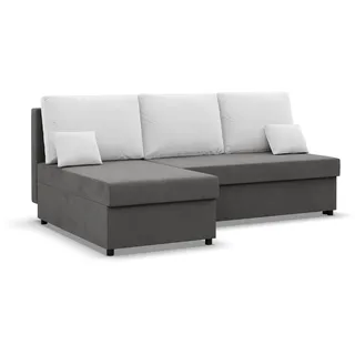 Mebligo Kemi - Ecksofa mit Schlaffunktion, Bettkastem, Komfort und Still, Schaum, grau + weiß (Mikrofaza 27)
