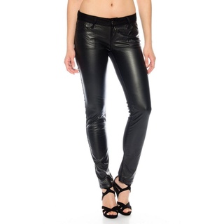 Cipo & Baxx Slim-fit-Jeans Damen Jeans Hose mit Kunstlederapplikationen Aufwendiges Kunstlederdesign auf den Vorderseiten 27