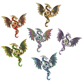 HiyyFloy Fliege-Drachen-broschen, 6 Stück, Vintage-Punk-Drache, Tier-brosche, Anstecknadeln, Dominanter Fliegender Drache, Brosche Für Kleidung, Hut, Tasche, Zubehör