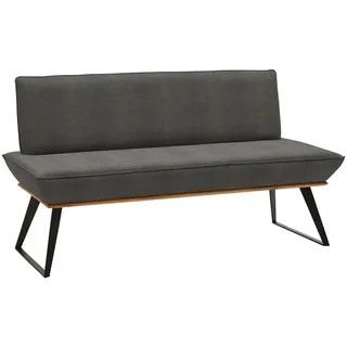 Voleo Sitzbank, Grau, Schwarz, Eiche, Holz, Metall, Textil, Eiche, massiv, Uni, 2-3-Sitzer, 160x87x64 cm, Stoffauswahl, mit Rückenlehne, Esszimmer, Bänke, Sitzbänke