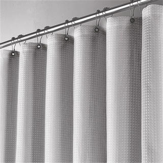 Waffel Stoff Textil Duschvorhang 240x200cm Wasserabweisend Anti-Schimmel Waschbar Badezimmervorhang Hellgrau 180x200cm