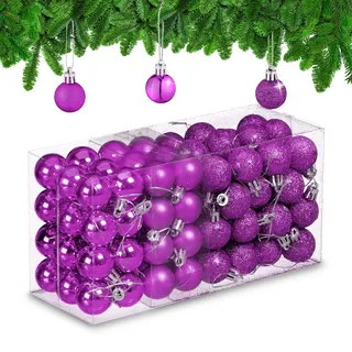 Relaxdays Weihnachtskugeln im 96er Set glitzernde, matte & glänzende Baumkugeln, Weihnachtsbaumdeko, Kunststoff, pink