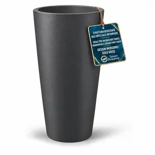 Nicoli Topf vase hoch Style 36 x 70 cm innen außen, Abnehmbarer Untersetzer (36 x 70 cm, Anthrazit)
