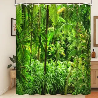 Xiaoterna Pflanzen Duschvorhang Frühling Natur Dschungel Szenerie Bad Vorhang 3D Naturkulisse Tropischer Waldbaum Frühlingslandschaft Duschvorhang Schimmelresistenter Stoff 120x180cm