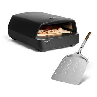 BURNHARD® Gas Pizzaofen - Tony inkl. Pizzaschieber, 450 °C, Tragbarer 5,9 kW Outdoor Ofen für Pizza (58,5 x 47,7 x 24,8 cm) inkl. Cordierit-Pizzastein