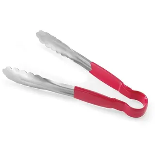 HENDI Servierzange HACCP, Griff beschichtet in den HACCP farben, Lebensmittel Zange, Grillzange, Kochzange, 300mm, Edelstahl, Rot