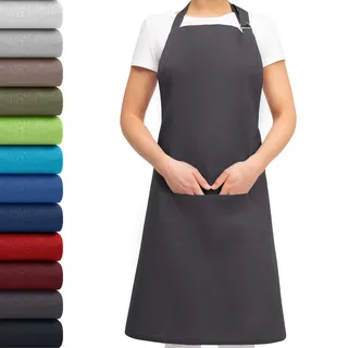 EllaTex Damen/Herren/UNISEX Schürze Kochschürze Kellnerschürze Bistroschürze Küchenschürze Grillschürze Latzschürze 100% Baumwolle, Farbe: Anthrazit-Grau - 75x85cm