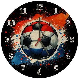 speecheese Wanduhr Fußball Niederlande Flagge Wanduhr aus MDF 26,5 cm