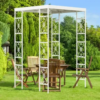 WISFOR Rosenpavillon Metall mit Dach, Pflanzbogen Rosenbogen Rankhilfe, Gartenpavillon für Kletterpflanzen, für Garten Hochzeit, 270x180cm - Weiß