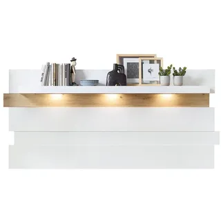 Lomadox Wandregal MANRESA-36-WHITE, 202 cm breit, weiß und Eiche, inkl. Beleuchtung weiß