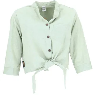 Guru-Shop Longbluse Boho Blusentop zum Binden, Bluse, Leinenlook -.. alternative Bekleidung grün M