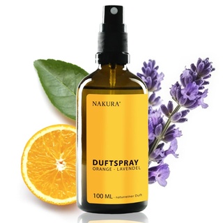 NAKURA® Raumspray, Duftspray und Lufterfrischer ORANGE - LAVENDEL Bio 100 ml - Natürliches Raumduft Spray aus reinen ätherische Öle - Lufterfrischer Wohnung mit naturreinem Lavendelöl ohne Chemie