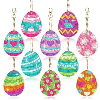 Wishstar 5D Diamond Painting Set Ostern,10 Stück Osterei Diamantmalerei Schlüsselanhänger,DIY Ostern Diamond painting,Diamant Malerei Kits Osterei,Ostern Kinder DIY Bastelgeschenke Geschenk