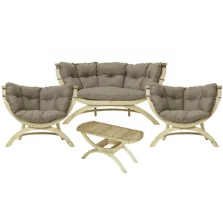 Amazonas Loungeset Siena mit zwei Papasansesseln, Sofa und Beistelltisch, (Taupe) grau