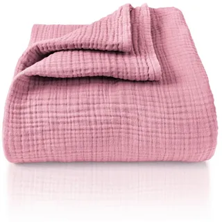 Laynenburg Tagesdecke Musselin aus 100% Baumwolle – Baumwolldecke, Kuscheldecke, Wohndecke als Sommerdecke, Bett-Überwurf, Couch-Überwurf, Sofa-Decke rosa 150 cm x 200 cm