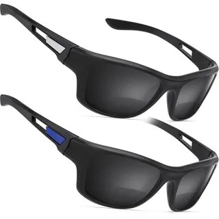 Missfive 2 Pack Leichtes Bifokale Sonnenbrille Herren, Sonnenbrille Mit Leseteil, Sportlich Lesesonnenbrille, Rundherum-Design, Uv-Schutz, Sport/Außenbereich/Fahren, Blau & Silber, 3.0x