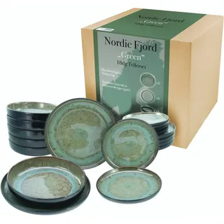 CreaTable 21557 Nordic Fjord Teller Set aus Steinzeug, spülmaschinen- und mikrowellengeeignet, Qualitätsproduktion