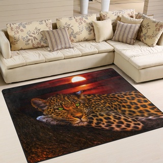yibaihe Große Fläche Teppiche Leopard im Sonnenuntergang gedruckt, leicht Rutschfeste antistatisch wasserabweisend Boden Teppich für Wohnzimmer Schlafzimmer Home Deck Terrasse,203 x 147 cm