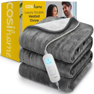 Cosi Home Heizdecke mit Abschaltautomatik 200x150 cm, Wärmedecke, Grau | Kuscheldecke 150x200 aus Fleece & Sherpa, Wärmedecke elektrisch, 10 Heizstufen, 10h Timer, Überhitzungsschutz, Waschbar
