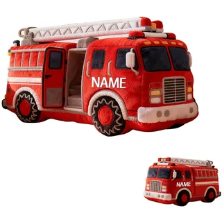 SweetJECCU Personalisiertes Feuerwehr-Kissen, benutzerdefinierter Name, Fahrzeuge, dekorative Kissen, niedliches Auto, kurzes Plüschkissen, Geschenke für Weihnachten, Geburtstag