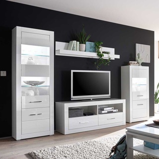 Design Wohnwand in Hochglanz Weiß 280 cm breit (vierteilig)