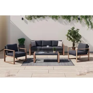 Ambia Garden Loungegarnitur, Natur, Dunkelgrau, Metall, Glas, Textil, 4-teilig, Füllung: Polyester,Schaumstoff, eckig, Loungemöbel, Gartenlounge-Sets