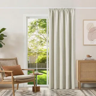 Runyéla 100% Verdunklungsvorhänge Thermovorhänge Kälteschutz Gardinen mit Kräuselband 1er Leinenoptik Vorhänge Blickdicht Hellbeige, Schiebegardinen Wohnzimmer Curtain