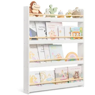 Songmics Bücherregal Kinder, Kinderregal mit 4 Ebenen, Spielzeugregal, Wandregal, für Kinderzimmer, Spielzimmer, weiß-naturfarben GKR014W01