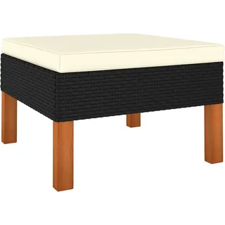 vidaXL Eukalyptusholz Massiv Fußbank mit Sitzpolster Sitzhocker Fußhocker Fußablage Gartenhocker Hocker Garten Balkon Terrasse Poly Rattan