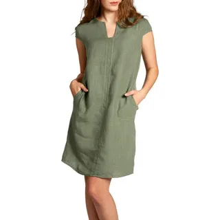 Caspar Sommerkleid Caspar SKL036 Damen Sommer Leinenkleid mit ausgefallenem Ausschnitt Luftig leicht, figurumspielende Form, mit seitlichem Jersey-Einsatz grün XXL - DE44 UK16 IT48 ES46 US14