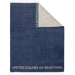 UNITED COLORS OF BENETTON. Tevere | Decke in Dunkelblau und Grau | 140 x 190 cm | Aus 60% Baumwolle und 40% Acryl | Ultraweich, Atmungsaktiv und Strapazierfähig | Wohnaccessoires