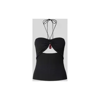 Neckholder-Top mit Zierstein, Black, M