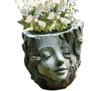 Générique Face Pots, Head Planter Vase, 5,12 x 5,51 Zoll, Sukkulenter Harzbehälter, niedlicher dekorativer Blumenpot, authentische Gartenstatue für Indoor, Outdoor, Balkon, Terrasse, Haus, Dekoration