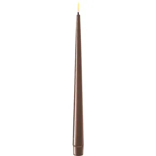 Deluxe Homeart LED Stabkerze mit Lack Real Flame 2er Set, Ø2,2 cm x H 28 cm, 2er Set, mokka