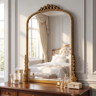 BEAUTYPEAK Vintage Wandspiegel 81x61cm, Barock Oval Spiegel mit Gold Rahmen