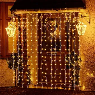 Salcar 3m 300 LED Lichterkette Lichtvorhang Fenster 8 Lichtmodi Innen Weihnachtsdeko LED Home Party Warmweiß - Weiß