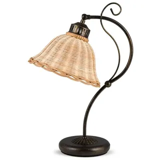 Helios Leuchten Tischleuchte Tischlampe Rattan Korbgeflecht Landhausstil, für Schreibtisch Nachttisch Leselampe, Rattanlampe skandinavischer Stil braun