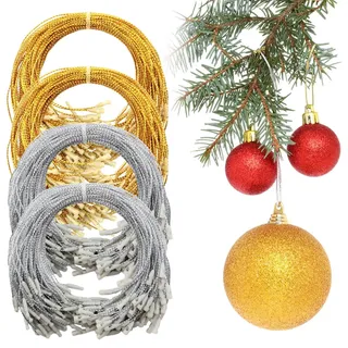 Scettar 800Stück Weihnachtskugel Aufhänger Set Gold Silber Ornament Aufhänger Schnur mit Verschluss Haken für Weihnachtskugeln Kugel Aufhänger Christbaumschmuck Dekoration Schnur für DIY Geschenke