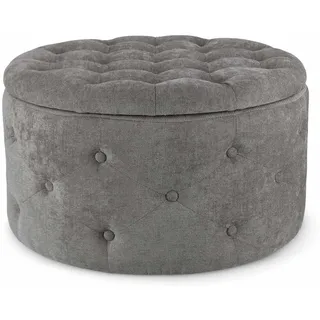 Pouf Ernestine aus Stoff, rundes Design mit Stauraum, gepolstert, grau, abnehmbarer Deckel