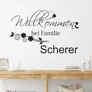 GRAZDesign Wandtattoo Willkommen bei Familie Wunschname für Flur, Wandsticker Flur und Diele, Eingang, Wandtattoo Sprüche Wandsprüche, Sticker Aufkleber modern - 46x30cm / 070 schwarz