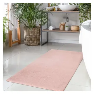 Carpet City Badematte Topia Mats, Badteppich uni, Höhe 14 mm, rutschhemmend beschichtet, strapazierfähig, Polyester, rechteckig, Hochflor, Kaninchen Haptik, Polyester, Badezimmerteppich, waschbar rosa rechteckig | 120 cm x 170 cm x 14 mm