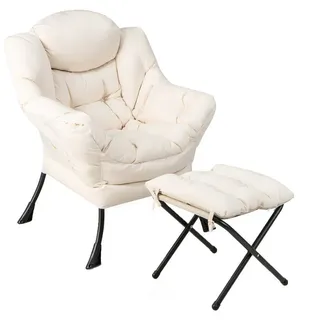 COSTWAY Relaxsessel Ohrensessel mit Hocker, 150kg belastbar beige