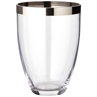 EDZARD Vase Charlotte (Ø 19 cm, Höhe 24 cm) aus mundgeblasenem Kristallglas - Blumenvase, Glasvase rund und mit Platinrand - Moderne Tulpenvase aus Glas als Tischdeko