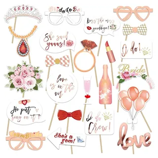 ZILZUFA 23 Stück Hochzeit Fotobox Accessoires, Requisiten für Brautjungfern und Junggesellinnenabschied, Fotobox Roségold Hochzeitsdeko, Party Deko, Tischdeko, Hochzeit