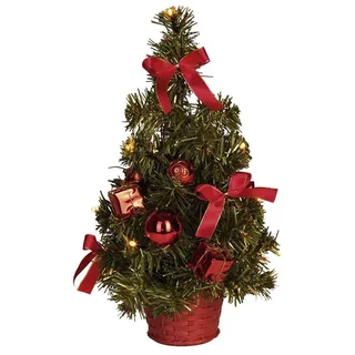Idena Dekobaum 8582154 Weihnachtsbaum 35 cm, geschmückt, mit LED Lichterkette, batteriebetrieben, Weihnachtsdekoration, Weihnachten, rot rot