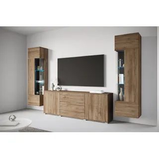 OTTO home Wohnwand OTTO HOME "KENIA", braun (eiche lefkas), B:270cm H:161cm T:34cm, Holzwerkstoff, Kastenmöbel-Sets, Wohnwand, Vitrinen mit Eckverglasung, hängend und stehend montierbar