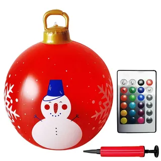 60cm Groß LED Weihnachtsbeleuchtung Weihnachtskugeln Deko, Aufblasbar Kugeln Weihnachtsdeko Weihnachten Ball mit Pumpe, Wasserdicht Weihnachtskugel mit Fernbedienung für Party Deko (V)