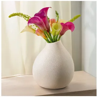 Praknu Tischvase Keramik Vase Weiß Groß 19cm Hoch - Bauchige Form mit Sandtextur (Einzeln, 1 St), Wasserdicht - Handgefertigte Unikate - Blumenvase für Tischdeko weiß