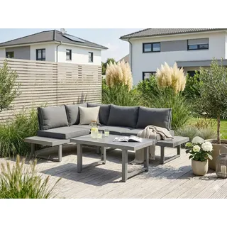 KONIFERA Gartenlounge-Set Hamburg, (Set, 14-tlg., Tisch:100x60x60/40cm,abnehmbare Rückenlehnen,individuell aufstellbar), höhenverstellbarer Tisch, inkl. Schutzhülle, Aluminiumgestell grau