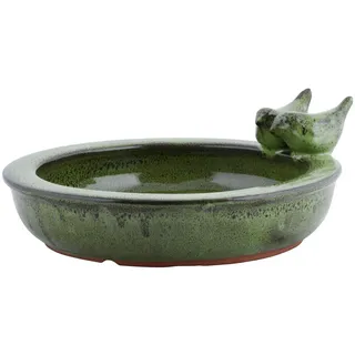 Dekowunder Vogeltränke rund Vogelbecken Futterschale Wasserstelle Terracotta grün